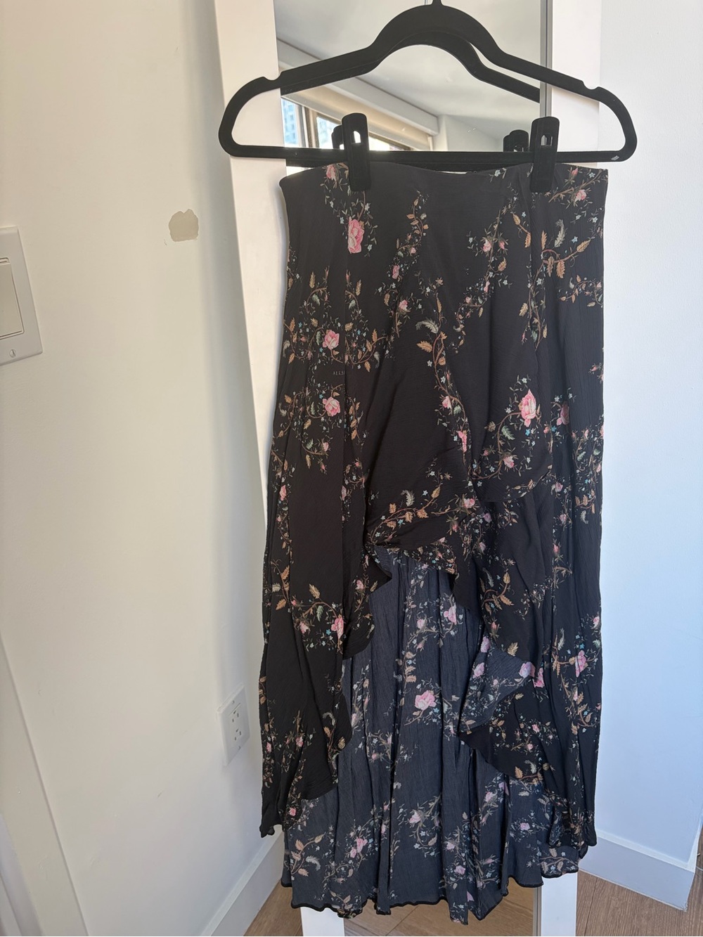 All Saints Black High-Low Skirt with Pink Floral